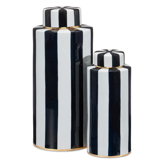 Striped Black and White Tea Canister, Set of 2