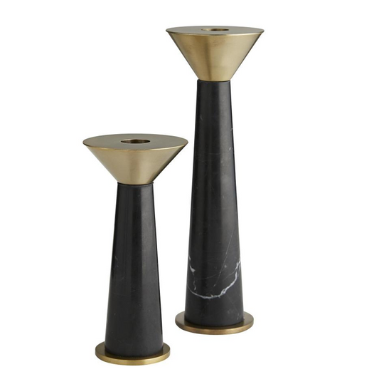 Black Marble and Brass Candleholders, Set of 2