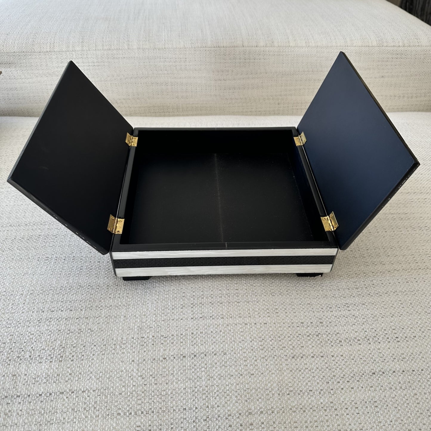 Black and Ivory Stripe Double Lid Square Box